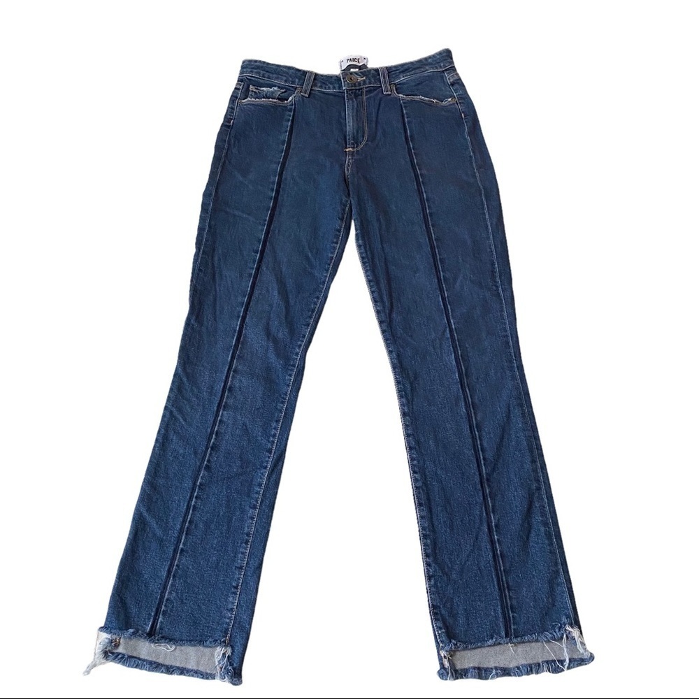 Paige Julia Medium Wash Felice Seamed Distressed Uneven Raw Hem Denim Jean 28x28 - Picture 3 of 14
